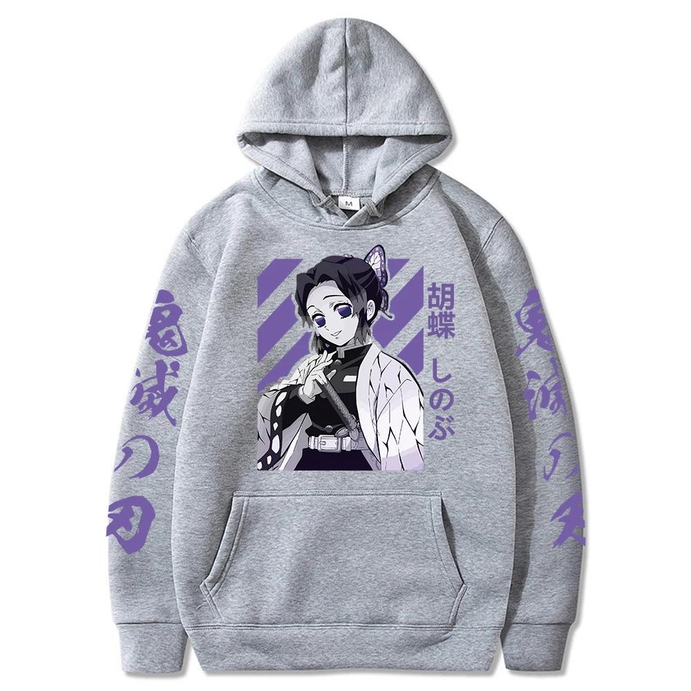 Demon Slayer Shinobu Kochou Graphic Hoodies Kimetsu No Yaiba Anime Hoodie Spring Warm Pullover Sweatshirts Tops