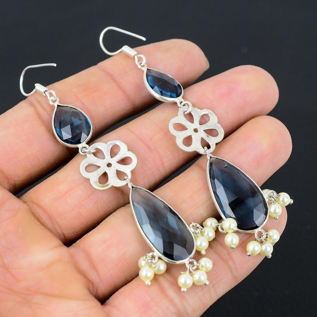 Halloween Deal 925 Sterling Silver Natural Iolite Quartz Dangle Drop Earrings