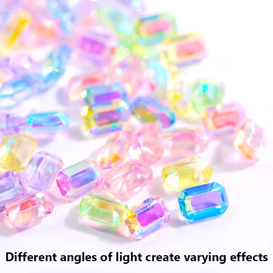 100Pcs Aurora Mixed Color Rhinestones, Holographic Ice Cube Hearts Nail Art Decorations for Dazzling Manicures
