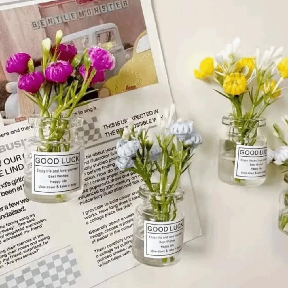 8Pcs Creative Mini Vase Magnets Handmade Cute Refrigerator Magnets  Office Decoration