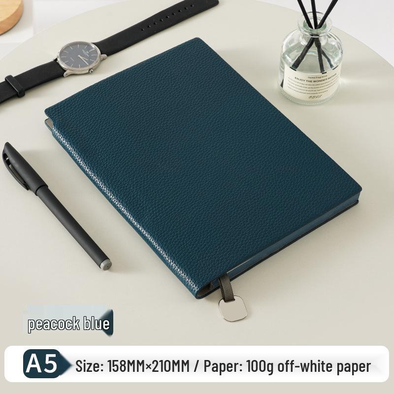 

Lychee Grain A5 Soft Leather Business Notebook Gift Set - Thickened Diary with Custom Options A5 Blank Pages (No Brushed Edges, No Pendant)
