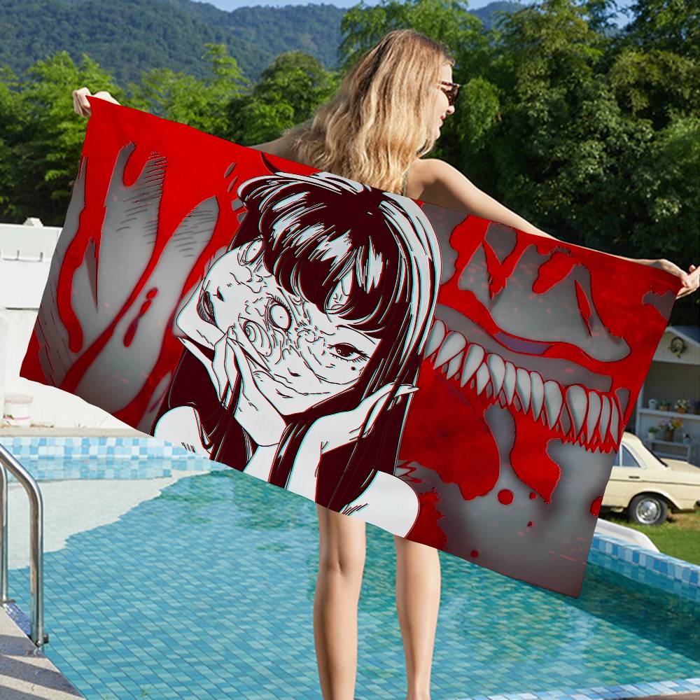 Hot Junji Ito Anime Beach Swimming Towel Soft Absorbent Washcloth Children's Gifts for Kids Travel Camping Gym