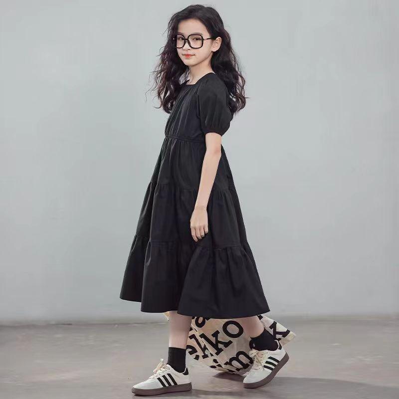 Summer Princess White Black Dress Boat Neckline Short Sleeve Backless Kids Children Teens 5-12 Years