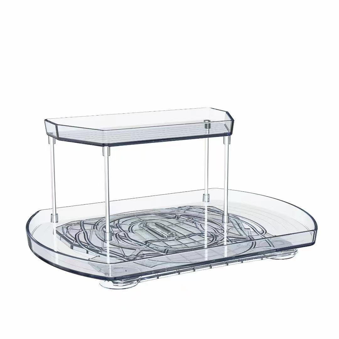 

1 шт. 2-х уровневый прямоугольный органайзер для холодильника, вращающийся на 360° органайзер для холодильника и шкаф для хранения вещей для шкафов, кладовых, кухонь и столешниц