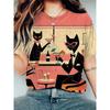 Cartoon Character Pattern Denim Print Round Neck T-shirt for Spring and Summer Casual Short Sleeved Top Women's Clothing