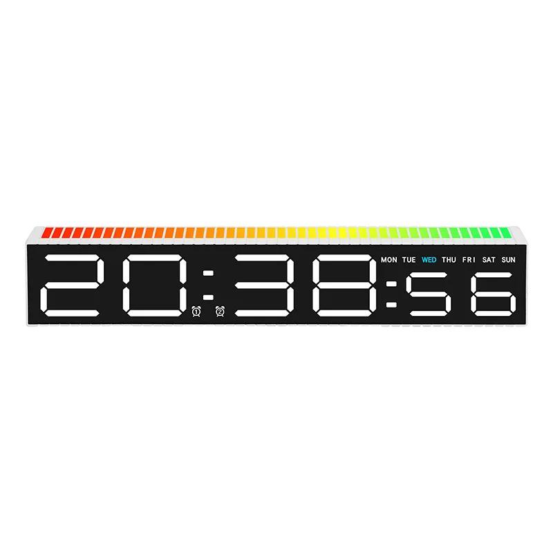 LED Alarm Clock with Rhythm Light Bar Colorful Table Clock with 3 Levels Brightness Adjustable RGB Colorful Electronic Clock