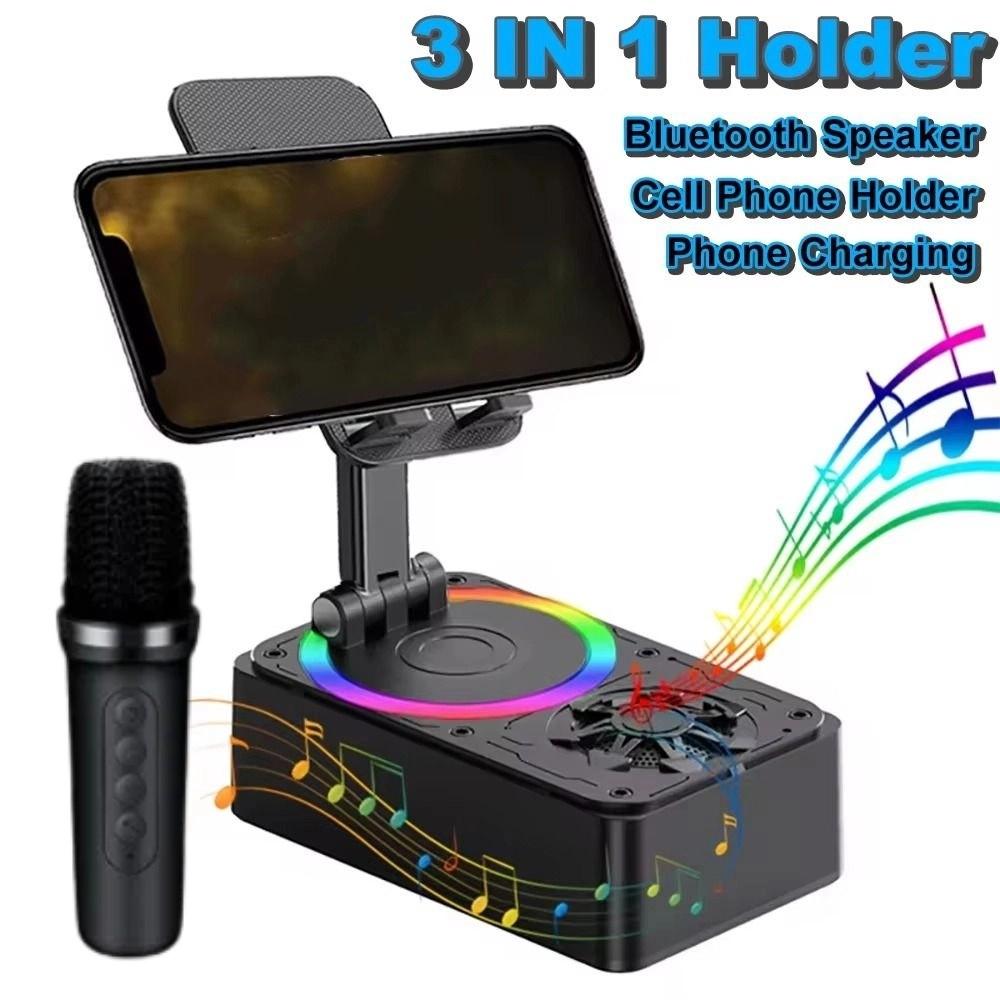 4-in-1 Wireless Bluetooth speaker Anti-Slip Pads Phone Holder with Microphone  Karaoke Party