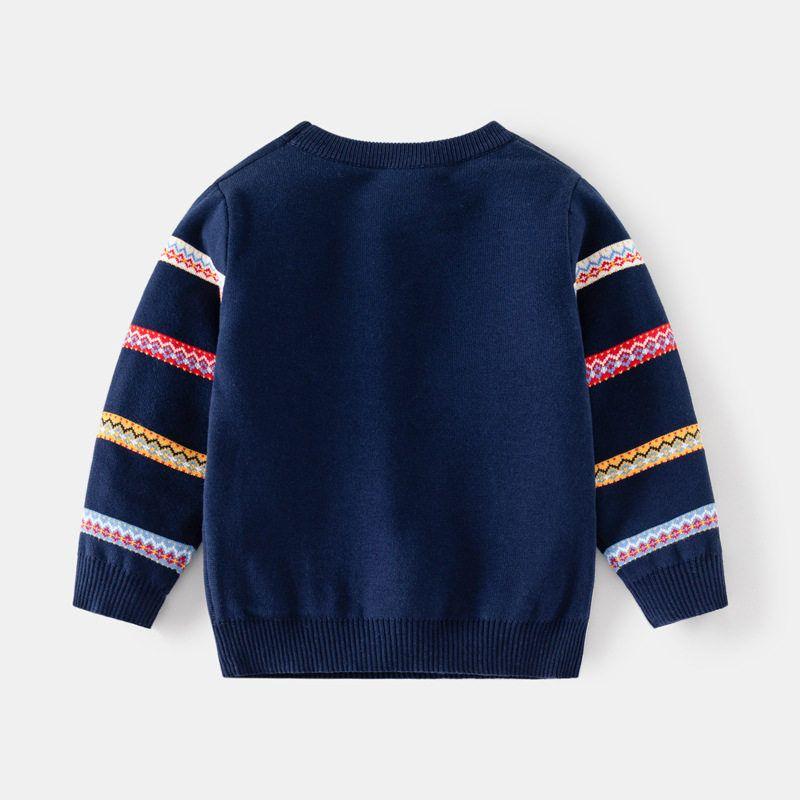 Children's Clothing Boys' Christmas Reindeer Pullover Sweater Autumn and Winter Kidsren's Striped Sleeve Knitwear Baby Star Sweater