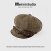 25 Early autumn new retro elegant plaid pleated beret women's face small octagonal hat