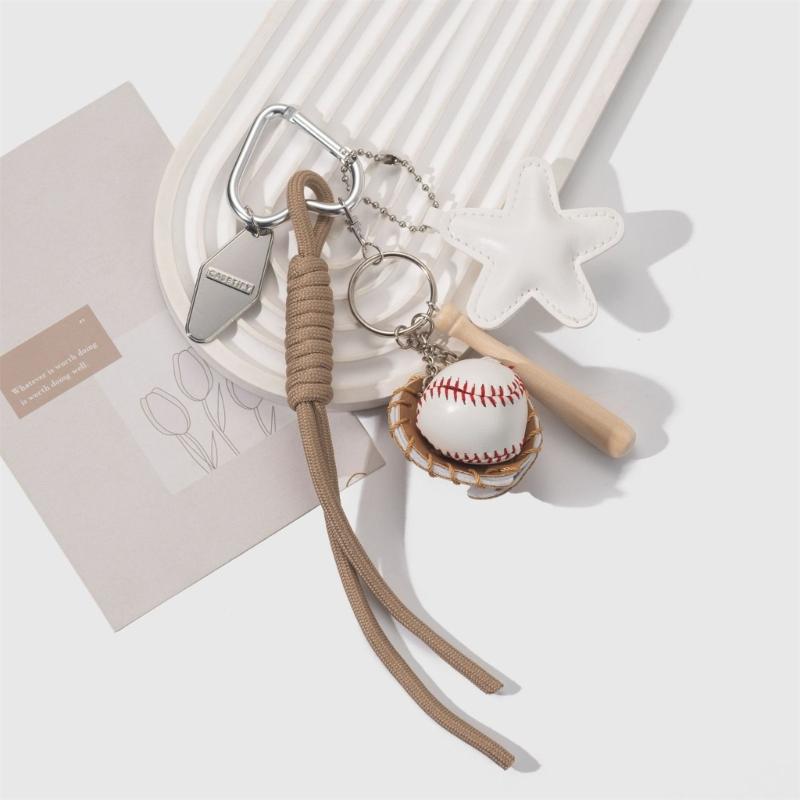 Braided Rope Keychain Star Baseball Bag Pendant Charm Fashion Backpack Accessories for Handbag,Purse Decorations Gifts