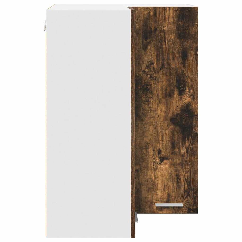 Hanging Corner Cabinet Smoked Oak and White 57 x 57 x 80 cm