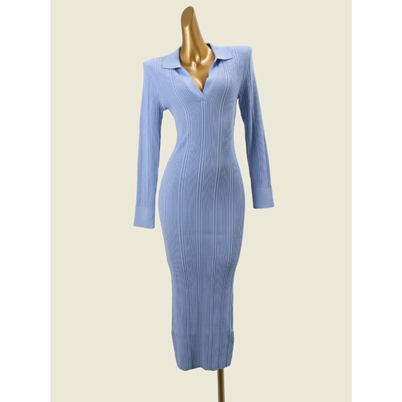 Australian Brand Polo Collar Silm Sheath Dress Foreign Trade Original Order Knitting Dress