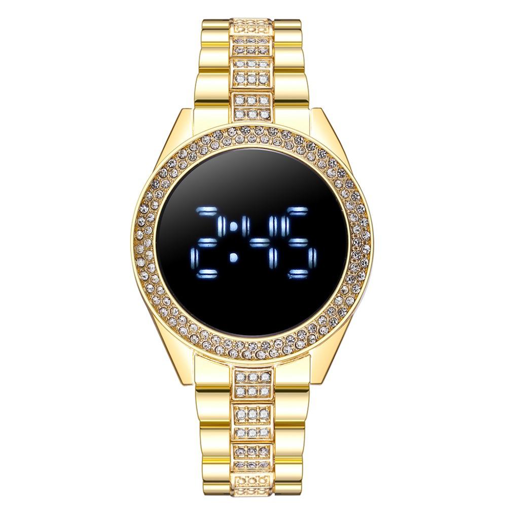 New Trend Luxury Women's LED Diamond-Set Watch with Large Display and Fashion Steel Band