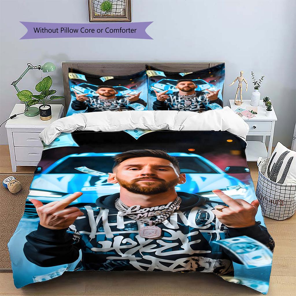 Leo Messi Pattern Bedding,Quilt Set Quilt Cover Pillowcase Home Birthday Gift(1 * duvet cover + 2 * pillowcase, without core)
