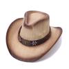 Cappello di paglia parasole a parola singola cappello di paglia cappello da cowboy jazz western etichetta testa di mucca cintura cappello decorativo