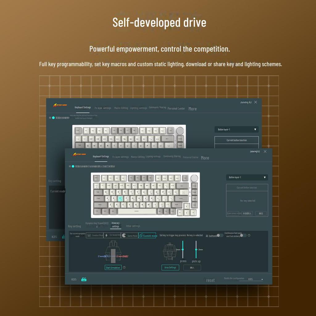 Mechanická klávesnice Attack Shark K85 s ruštinou: Magnetická osa, přizpůsobitelné RGB, nastavitelný zdvih kláves