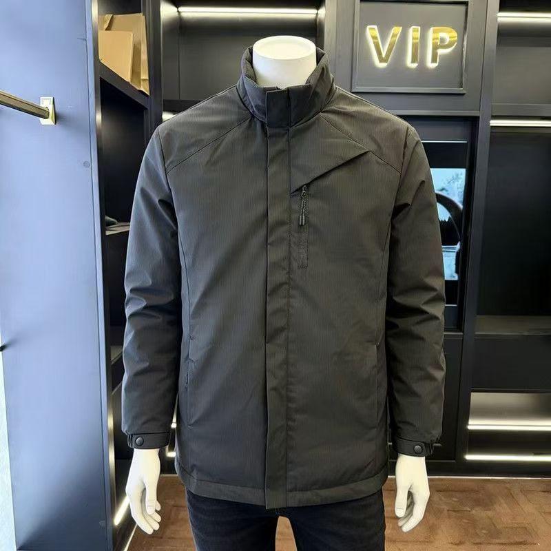 

Men s Trendy Autumn-Winter Stand-up Collar Casual Jacket: Solid Color Cotton Blend for Business & Warmth 3XL [Recommended for 80-90kg]