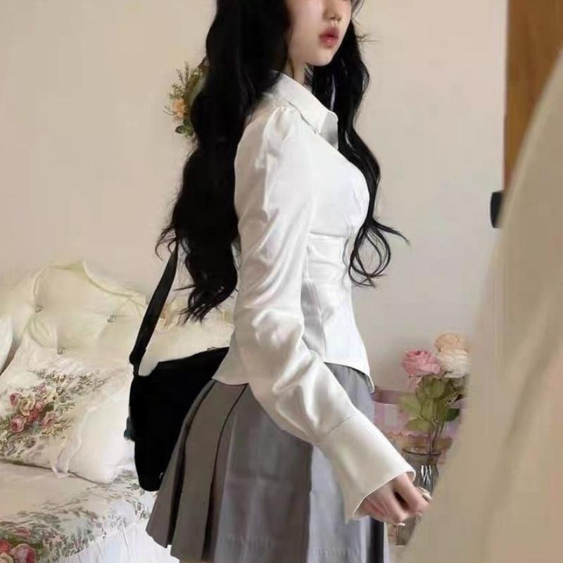 Deeptown Sexy Bílé Dámské Blůzky Tuniky Korejská Móda Košile Šik Harajuku Preppy Elegantní Dámský Japonský Styl Ležérní JK Slim