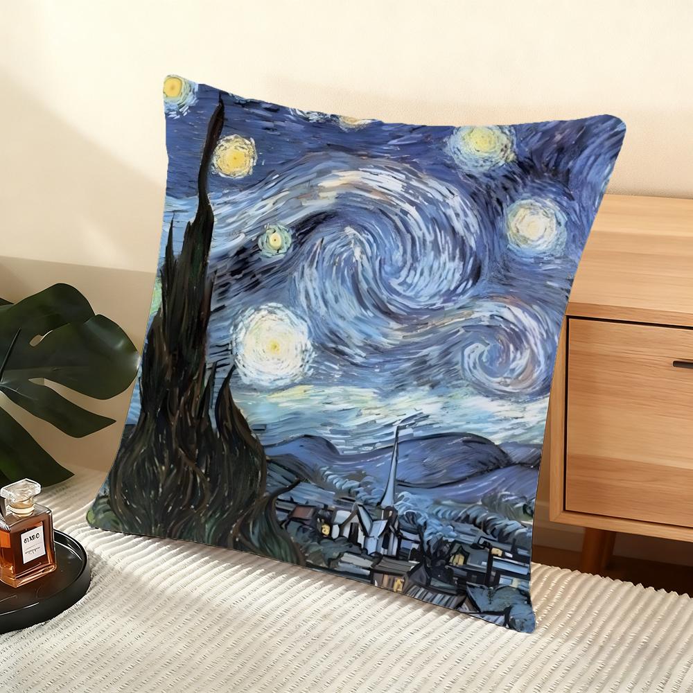 V-Van Gogh Oil Painting Cushion Cover Soft Short Plush Pillow Cover Smooth Cozy Texture Aesthetic Cushion Case Home Decor