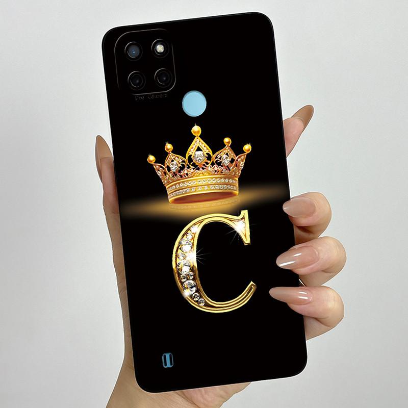 For Realme C21Y C25Y Phone Case Crown Letters Soft Liquid Silicone Protective Back Cover For Realme C21 C15 C 21 C 25 Y Fundas