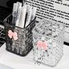 Durable Clear Acrylic Desk Organizer with Bow Accent PMMA Pen Holder and Storage Basket for Office Supplies Pens and Accessories