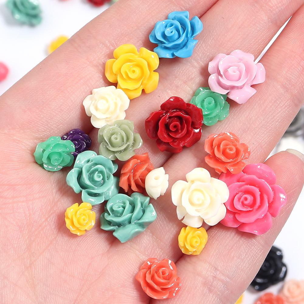 10pcs/lot 6 8 10 12 15mm Colored Resin Beads Imitating Coral Flower Charm Loose Beads For DIY Handmade Fashion Bracelet Necklace