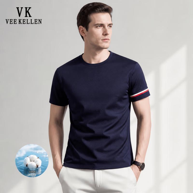 VEE KELLEN Men's Round Neck Short Sleeve Cotton T-Shirt
