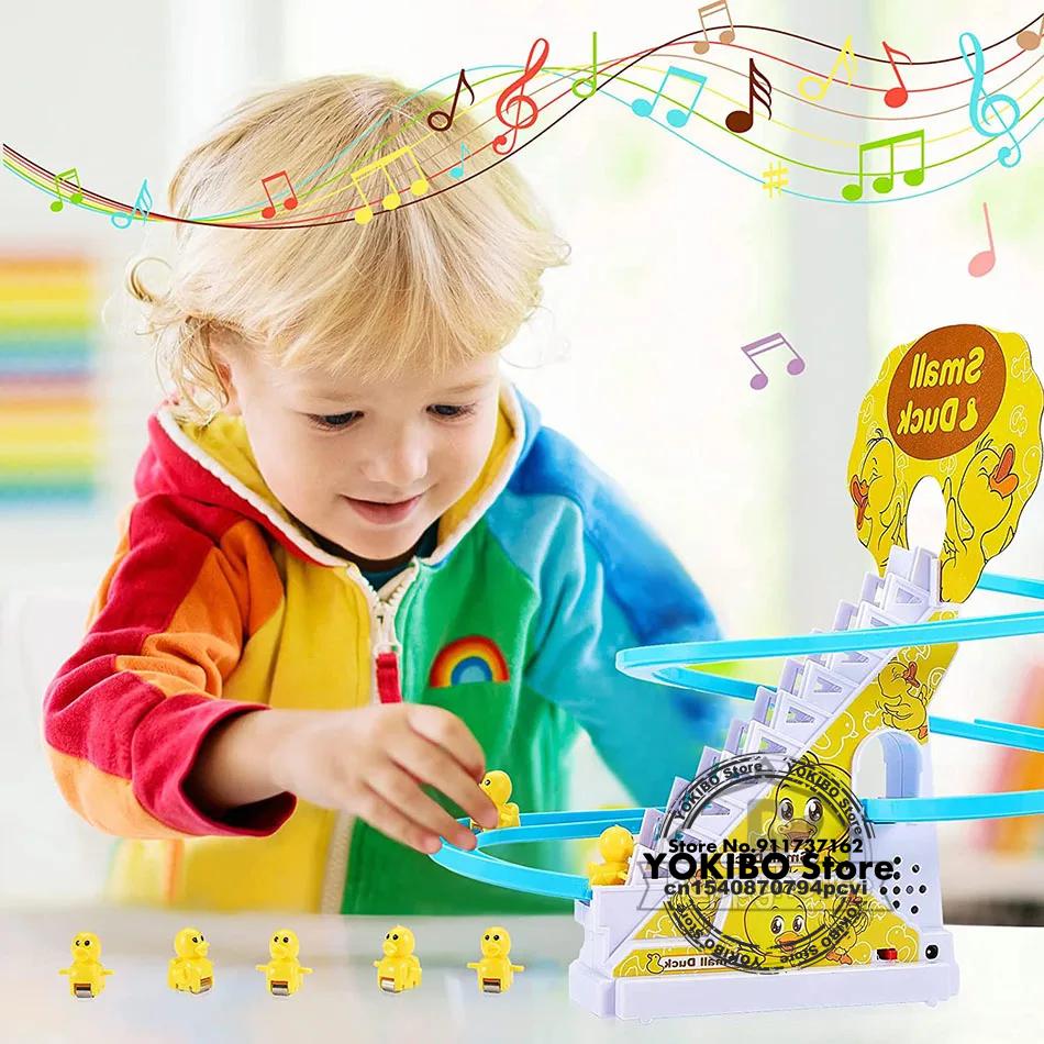 Jucării pentru bebeluși Jucării electrice cu pistă de rață Tobogan Băieți Fete Jucărie electrică pentru urcat Scări Lumini cu LED Jucării muzicale pentru tobogan pentru copii