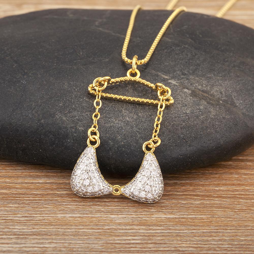 

Nidin New Creative Design Bra Underwear Shape Pendant Necklace For Women Pave Shiny Crystal Zircon Chain Choker Personality Gift