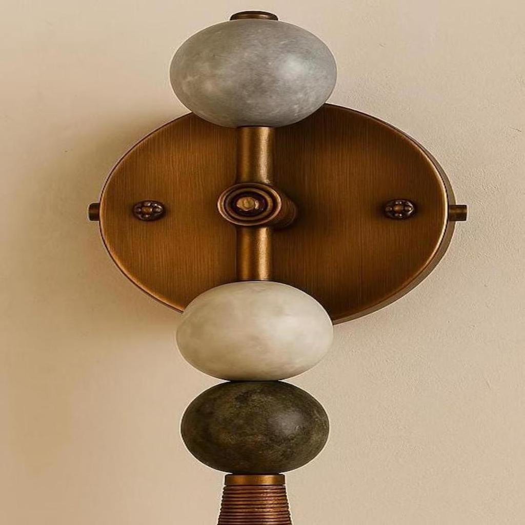 Handmade Marble Wall Sconce Set of Two Leather & Brushed Gold Brass Sconces Modern Marble Lighting