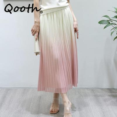 Damen-Midirock mit elastischem Bund und Farbverlauf, plissiert, elegant, wendbar, tragbar, A-Linien-Rock für Sommer, Frühling, QT2102