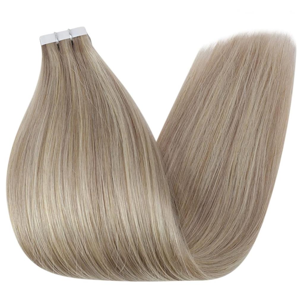 Invisible Tape in Hair Extensions Real Remy Hair Hair Extensions for Women Ash Blond mixed Platinum Blond Straight Hairpieces