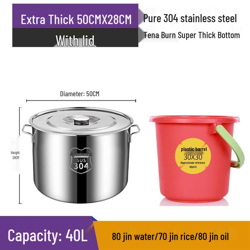 Extra dicker Eimer aus 304 Edelstahl: Großes Fassungsvermögen für Lake, Suppe, Reis und Wasser mit Deckel