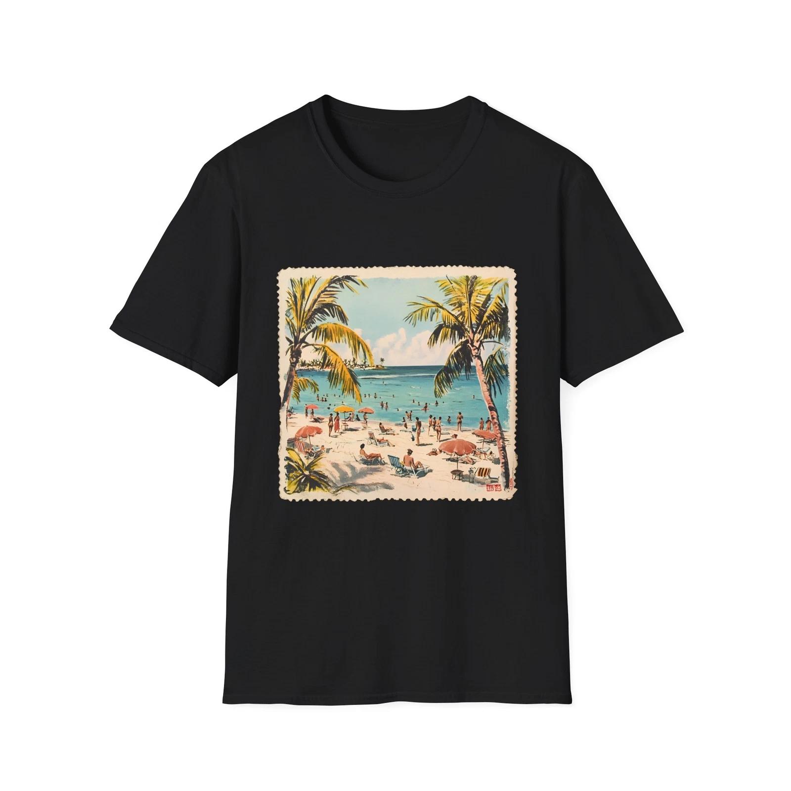 Tropical Beach Vibe Unisex Softstyle T-Shirt, Summer Shirt, Vacation Apparel, 4XL