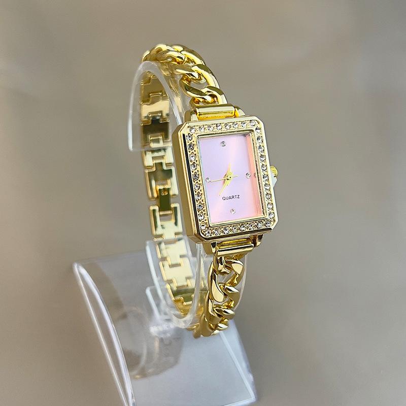 Ceas pătrat vintage cu quartz pentru femei, brățară cu diamant încorporat, design unic de lux, ceas de mână elegant pentru fete, cadou