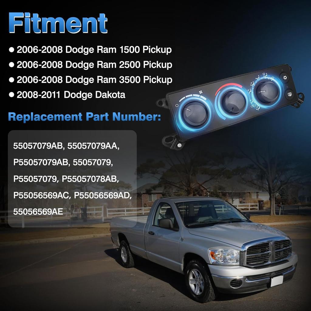 TOP-MAX A/C Heater Climate Control Panel Compatible with 2006-2008 Dodge Ram 1500 2500 3500 2008-2011 Dodge Dakota, Air Conditioning Control Module