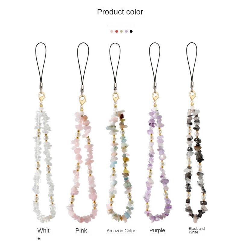 Kreativní personalizované menšiny Kreativní korálkový přívěsek na mobilní telefon Nové dámské oblečení Přírodní kámen Ametyst Štěrkový Šňůrka na mobilní telefon