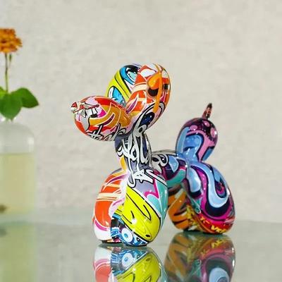 Resin Graffiti Balloon Dog Figurines for Interior Home Desktop Decoration Painting Colorful Art Animals Statue Crafts Decor Item