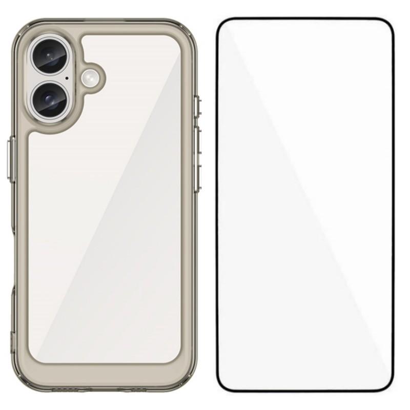 For iPhone 16 Phone Case WANLONFENG XC Series TPU Acrylic Cover with Tempered Glass (Big Lens Hole)