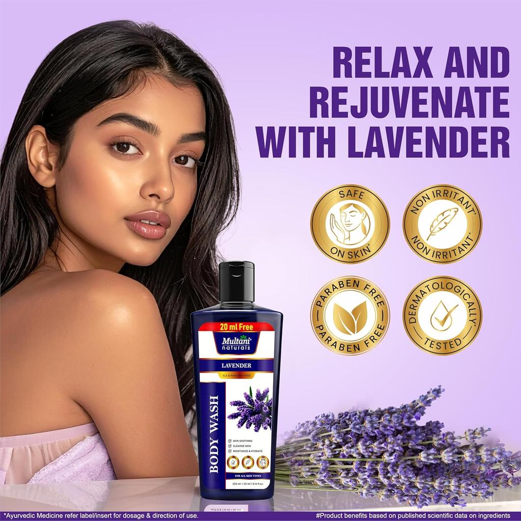 Multani Naturals Lavender Body Wash 270 Ml Herbal Cleanser With Lavender Oil Relaxing Unisex Shower Gel For Soft Skin