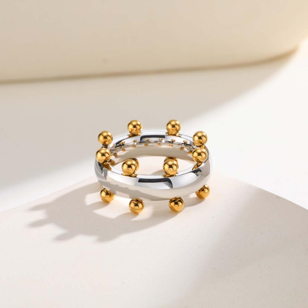 Trendy Stainless Steel Mix Color Mini Ball Ring for Women, Vintage Gold Plated Finger Rings, Party Luxury Jewelry Gift