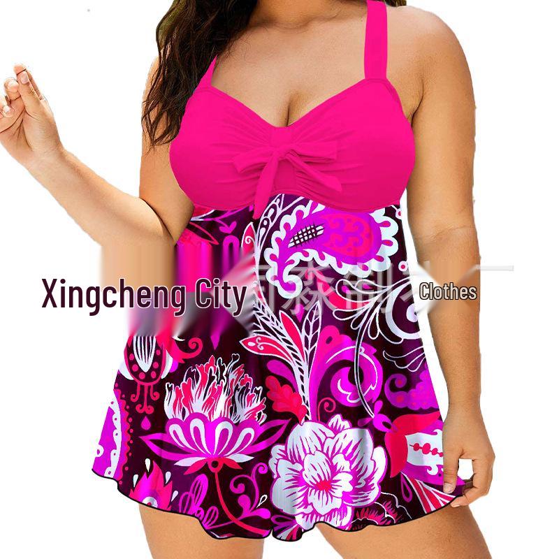 2024 Plus Size Halter Split Skirt Bikini - Quick-drying Solid Color Backless Swimsuit for Women
