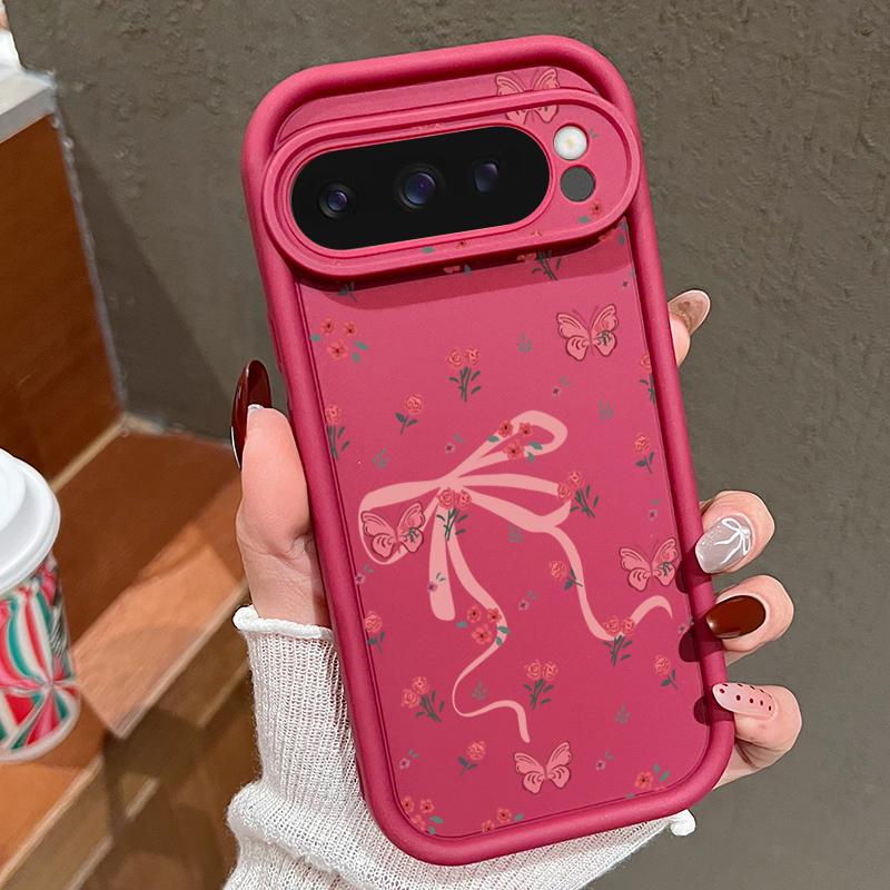

Для Google Pixel 9 Pro XL 8A 8 Pro 7A чехол с бантом и цветочным принтом TPU противоударный матовый мягкий силиконовый защитный чехол для линз телефона Google Pixel 7 вино красного