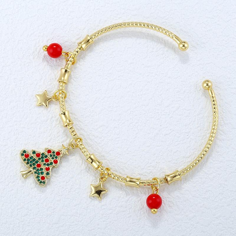 

Медный браслет с шипами, бриллиантами, колокольчиками Санты, снежинками, сладкий рождественский открытый браслет