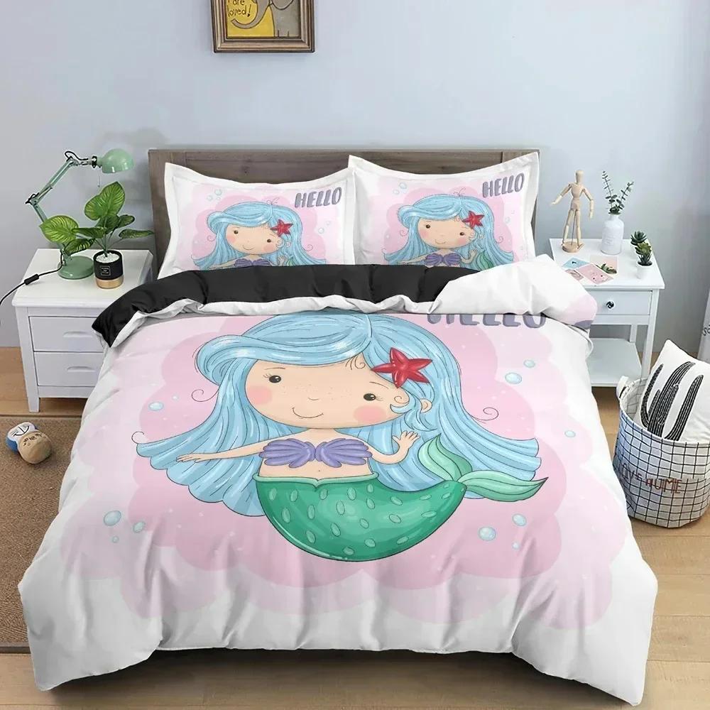 Mermaid Duvet Cover Cartoon Pattern Quilt Covers For Girls Bedroom Single Twin Queen King Size Bedding Set Home Textile