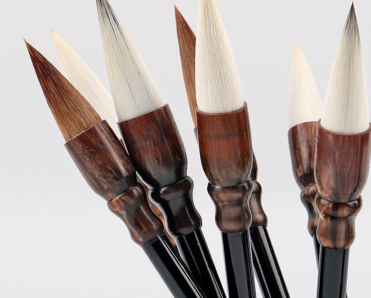 Mixed Hair Chinese Painting and Calligraphy Brush Set: Garlic Head Brush with Sheep and Wolf Hair—Large, Medium, Small for Peony and Plum Painting.