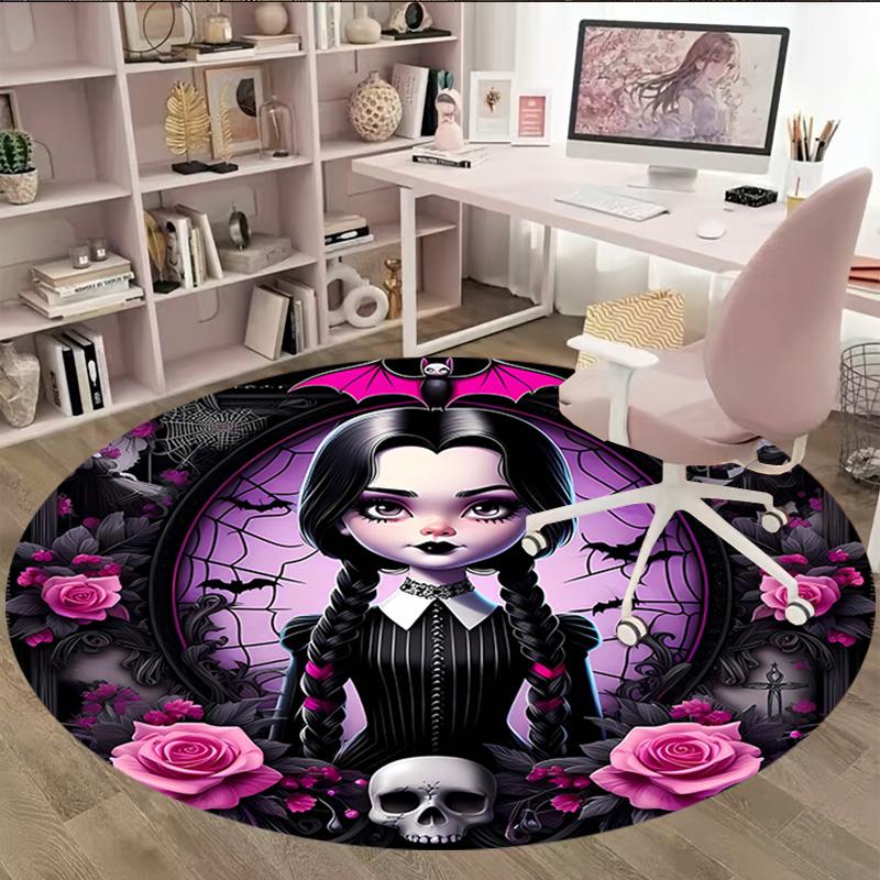 1pc Addams Family Wednesday3 Print Round Carpet Chair Round Carpet Suitable for Bedroom Living Room Home Decorative Carpet