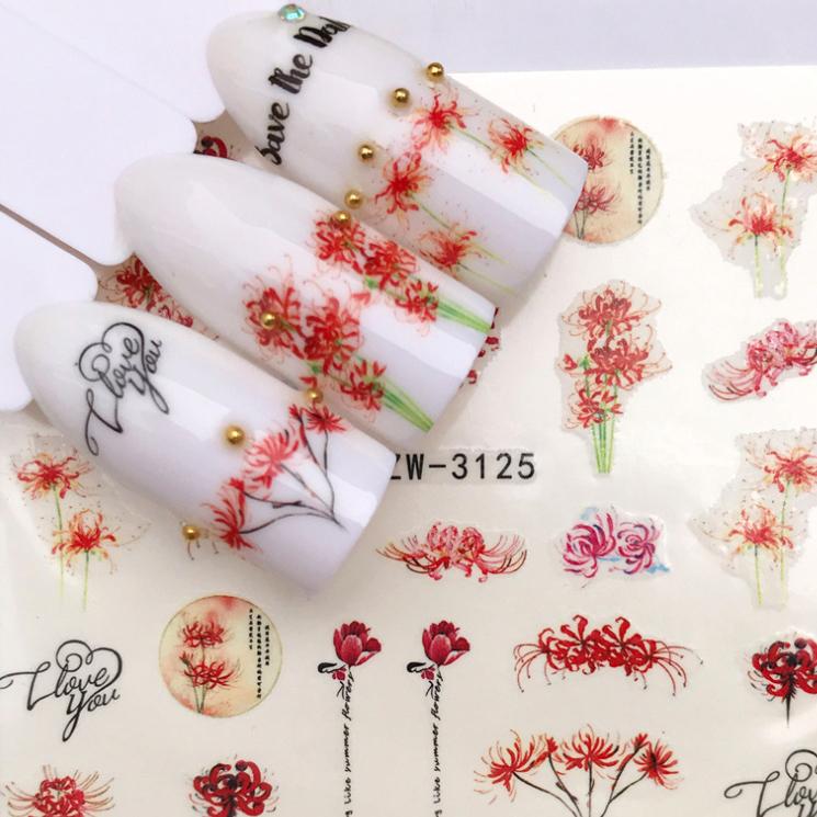 1 Sheet Flower Series Nail Art Water Transfer Sticker Full Wraps Deer Lavender Tattoo Flamingo Nail Tips DIY Decals Decoration