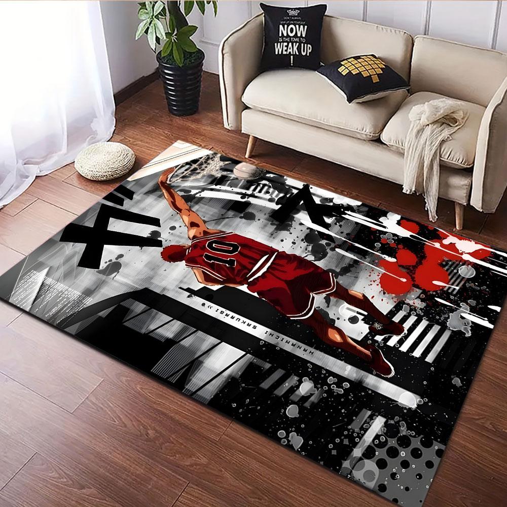"Basketball Dunk Art with Red Jersey" Patterned Carpet, Suitable As a Non Slip Play Mat for the Living Room and Bedroom Sofa