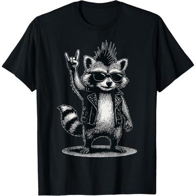 Funny Raccoon Retro Raccoon Rock Music Men Kids Women T-Shirt